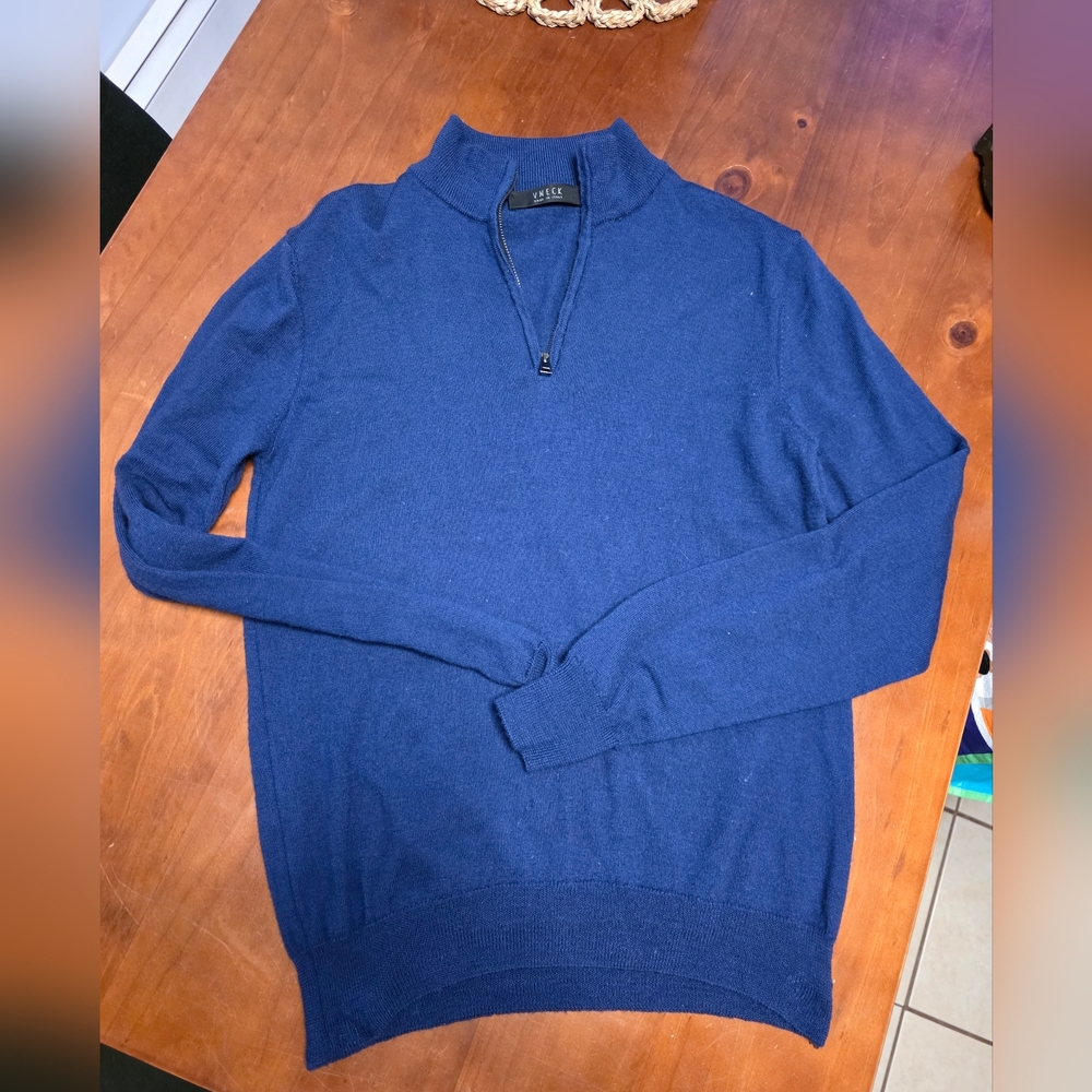Italian Wool Women's Blue V-Neck Zip Up Sweater Super Soft